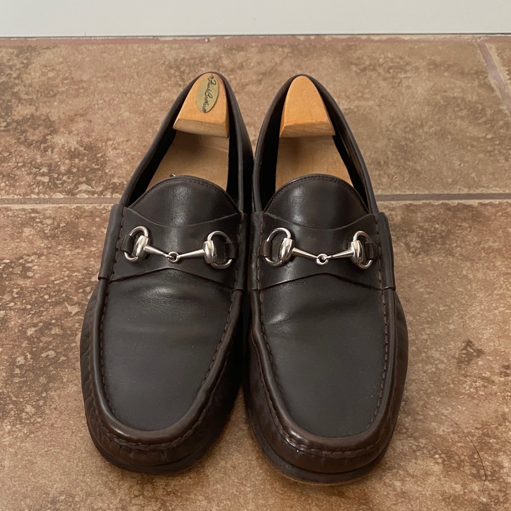 Gucci Dark Brown Leather Loafers with Silver Accents - Picture 4 of 8